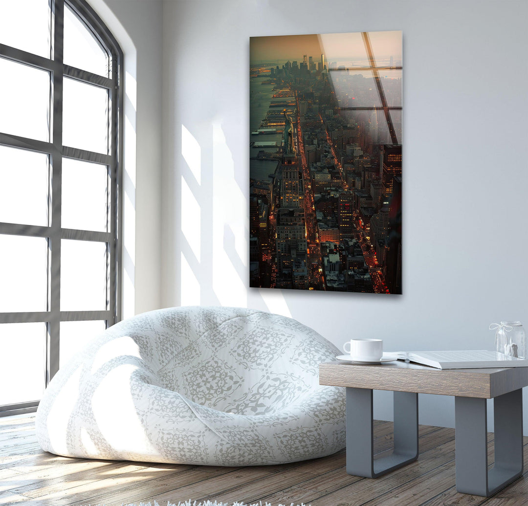 Manhattan City Landscape Glass Wall Art custom glass photo prints, large glass prints
