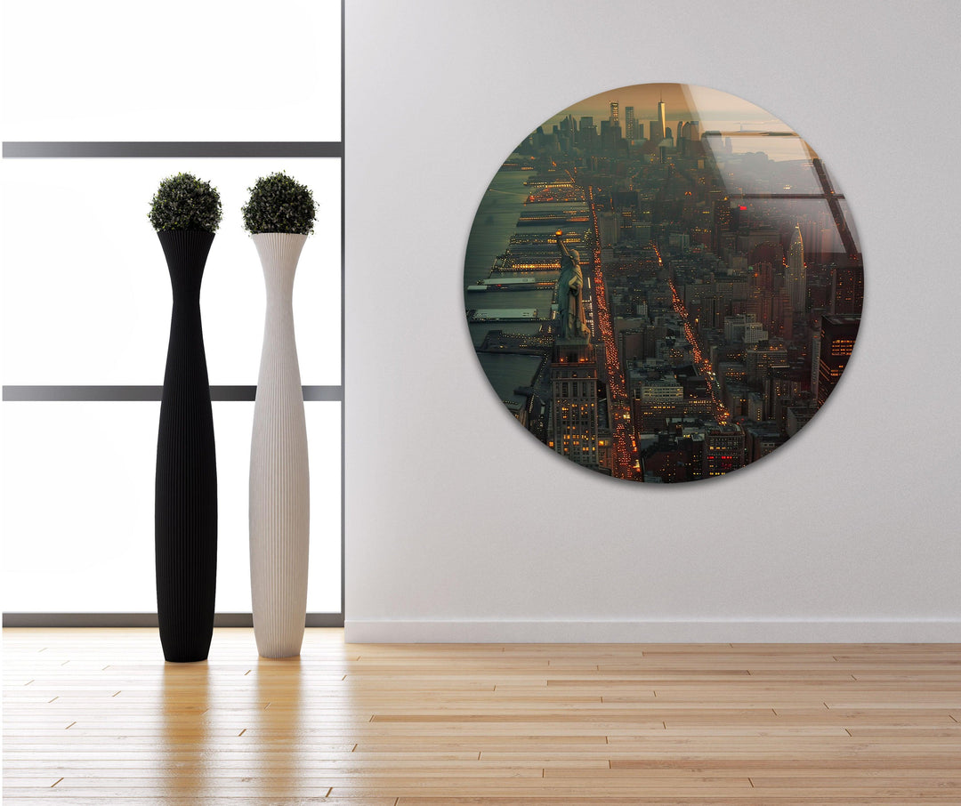 Manhattan City Landscape Glass Wall Art picture on glass wall art, photos printed on glass
