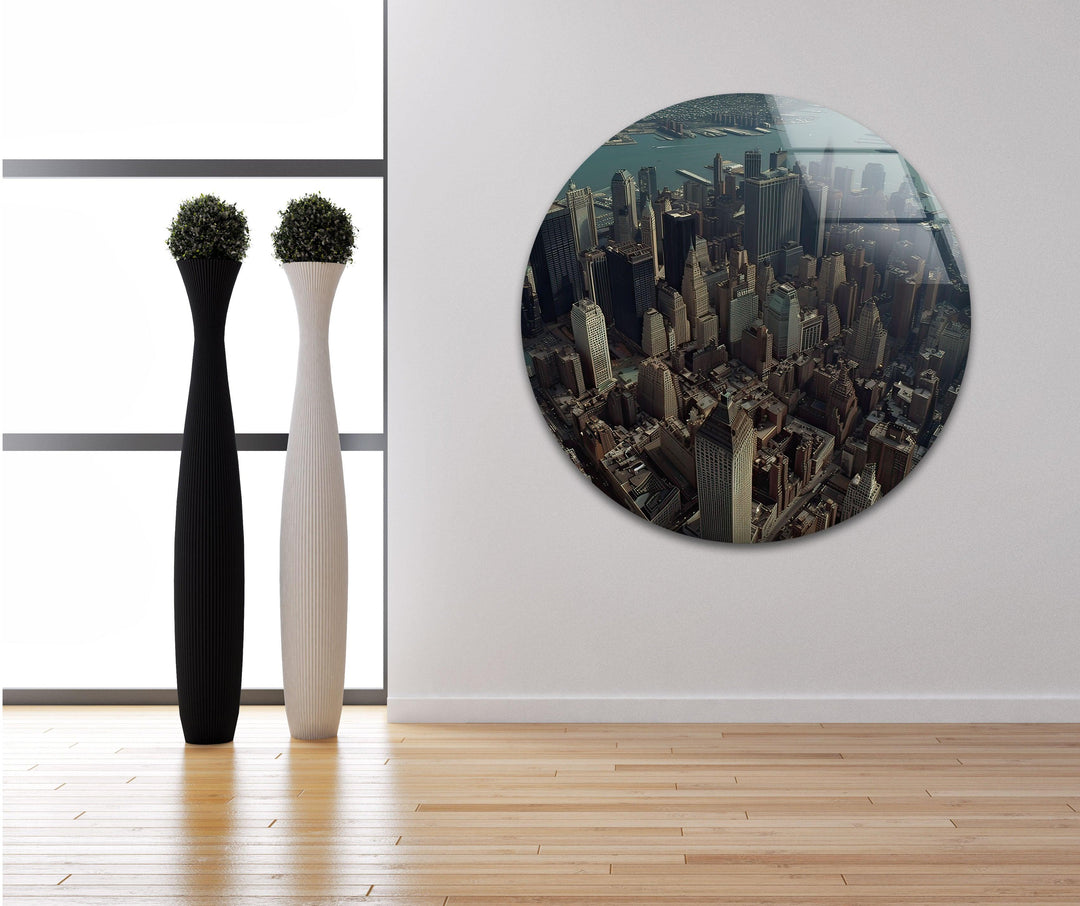 Manhattan City Landscape Glass Wall Art picture on glass wall art, photos printed on glass
