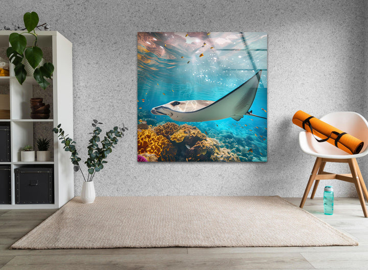 Manta Ray Fish Glass Wall Art print picture on glass, Tempered Glass Wall Art
