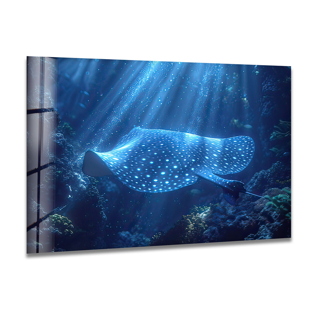 Manta Ray Blue Glass Wall Art art glass wall art, glass wall art pictures
