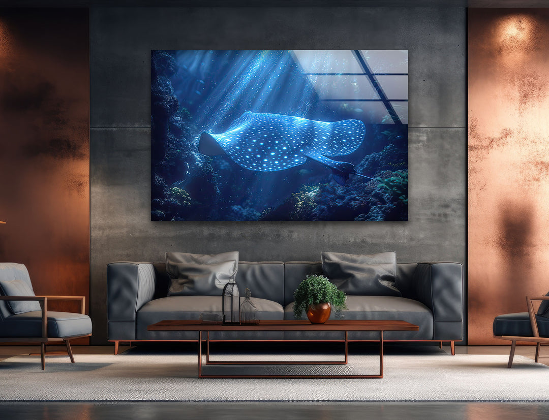 Manta Ray Blue Glass Wall Art glass photo prints, glass picture prints
