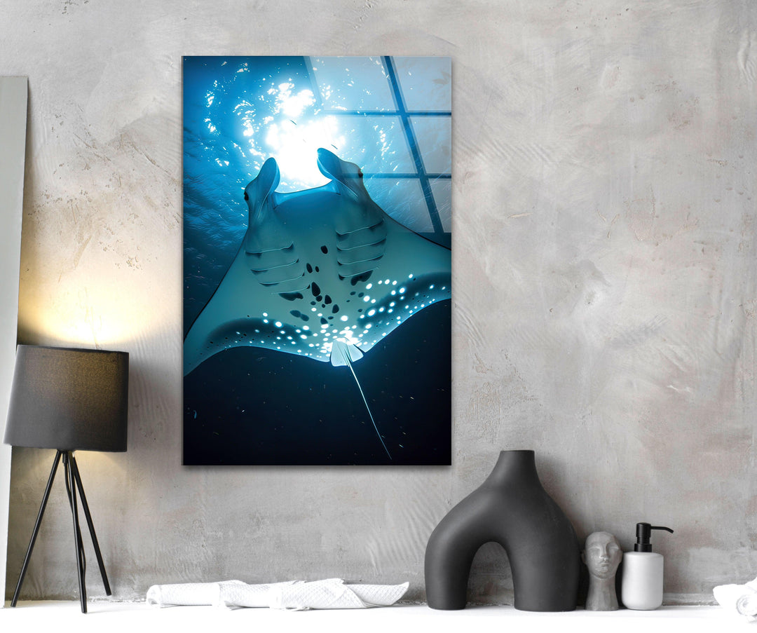 Manta Ray Glass Wall Art custom glass pictures, glass art prints
