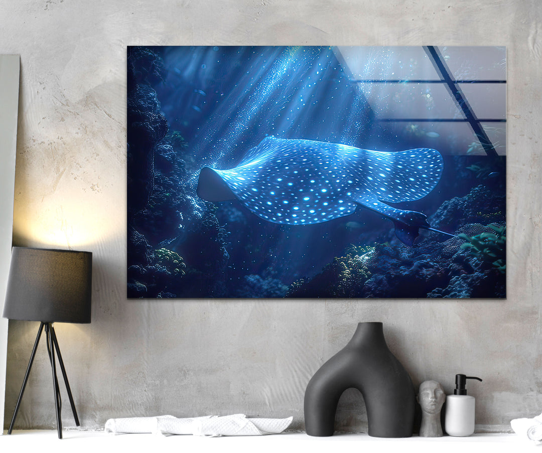 Manta Ray Blue Glass Wall Art glass image printing, glass prints from photos
