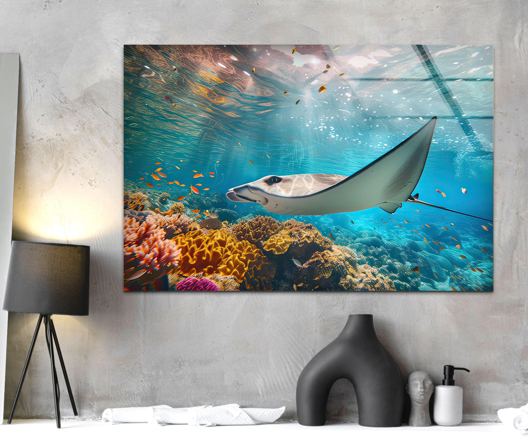 Manta Ray Fish Glass Wall Art photo print on glass, prints on glass wall art
