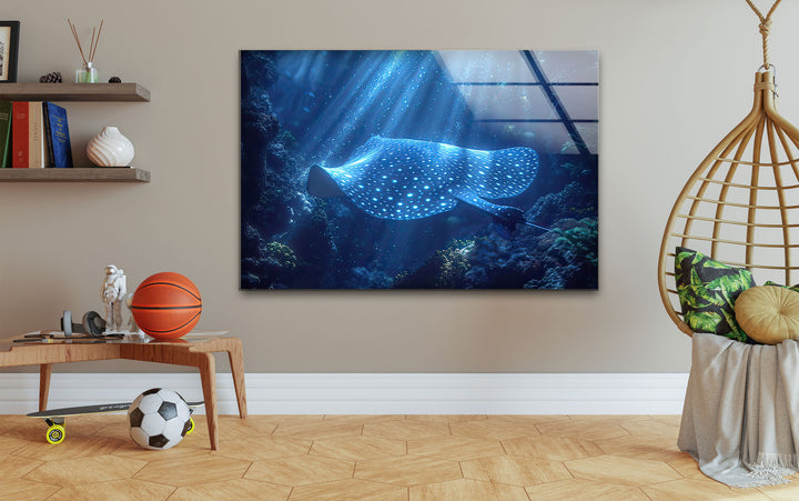 Manta Ray Blue Glass Wall Art glass pictures for Wall, glass prints wall art
