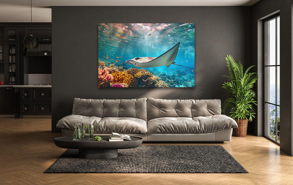 Manta Ray Fish Glass Wall Art glass pictures for Wall, glass prints wall art
