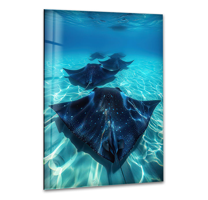 Blue Manta Ray Glass Wall Art glass pictures for Wall, glass prints wall art
