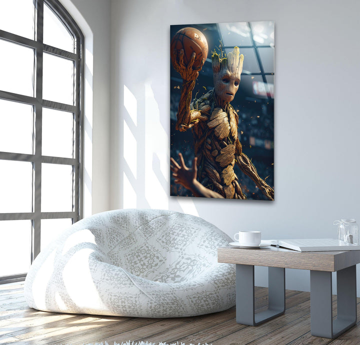 Groot Play Basketball Glass Wall Art, art glass wall art, glass wall art pictures