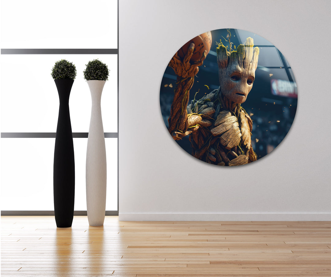 Groot Play Basketball Glass Wall Art, glass photo prints, glass picture prints