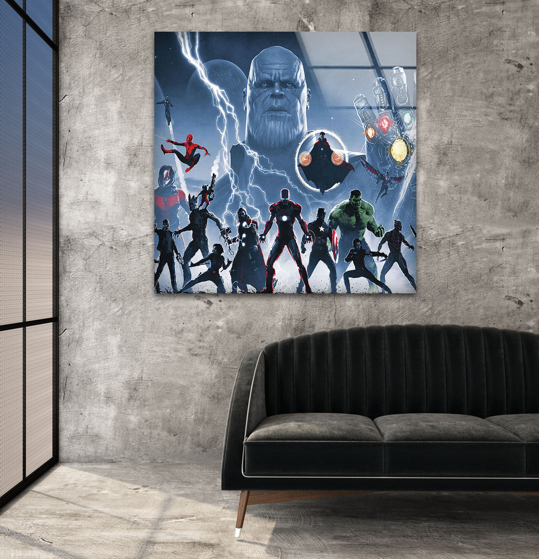 Marvel Avengers vs Thanos Glass Wall Art glass photo prints, glass picture prints
