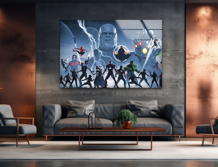 Marvel Avengers vs Thanos Glass Wall Art print on glass, glass printed photos
