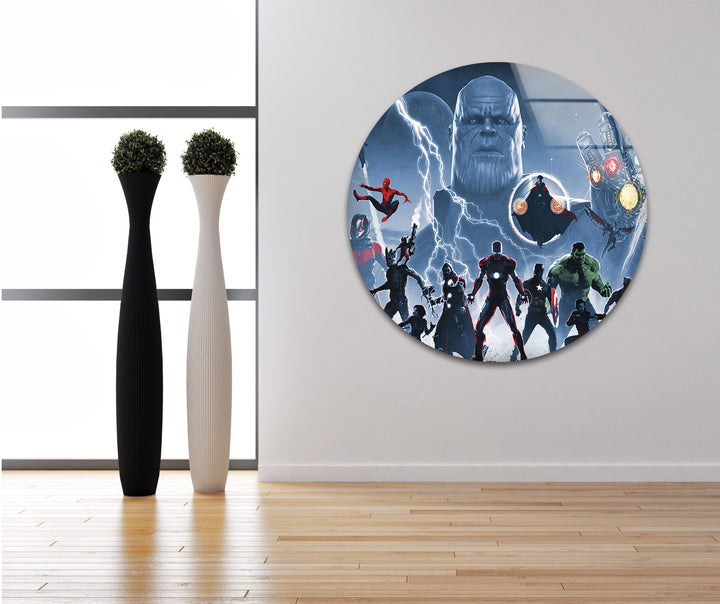 Marvel Avengers vs Thanos Glass Wall Art custom glass pictures, glass art prints
