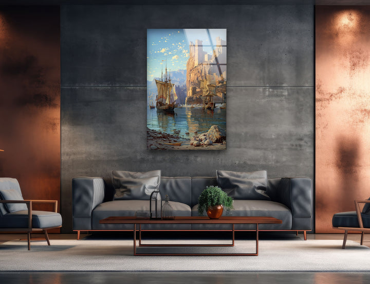 Medieval Ships at The Edge of The Des Glass Wall Art art glass wall art, glass wall art pictures
