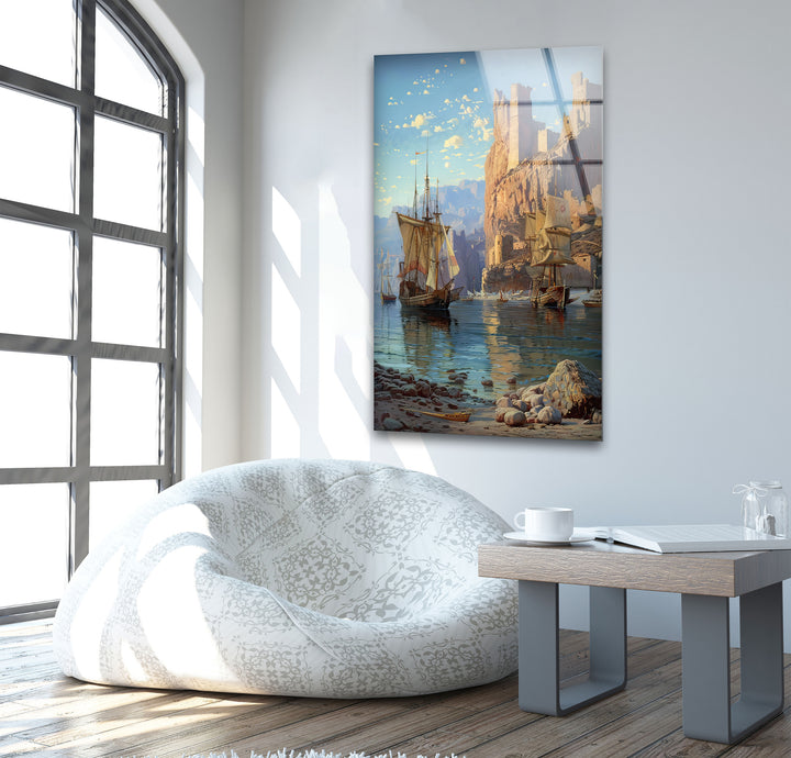 Medieval Ships at The Edge of The Des Glass Wall Art glass image printing, glass prints from photos
