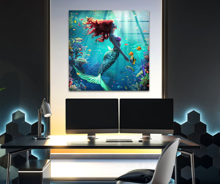 Tropical Mermaid Glass Wall Art glass photo prints, glass picture prints
