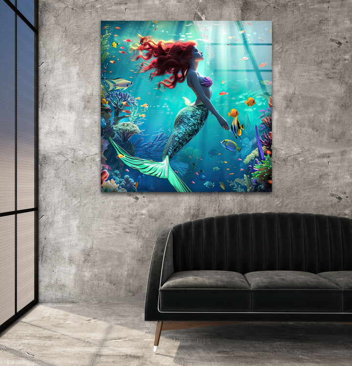 Tropical Mermaid Glass Wall Art picture on glass wall art, photos printed on glass
