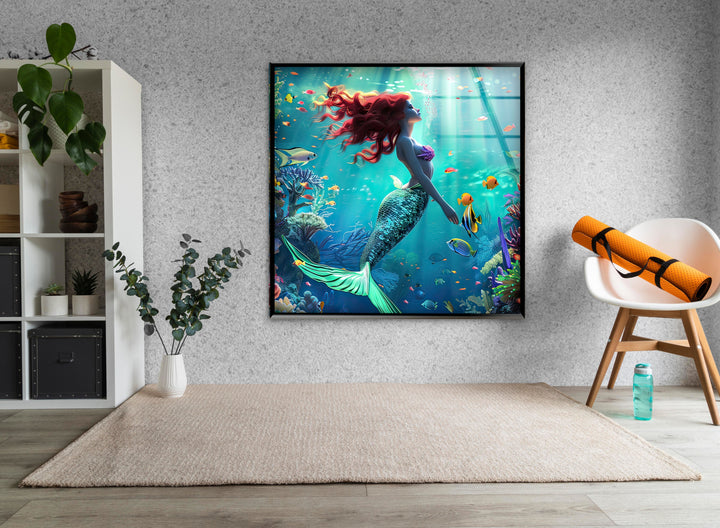 Tropical Mermaid Glass Wall Art print on glass, glass printed photos
