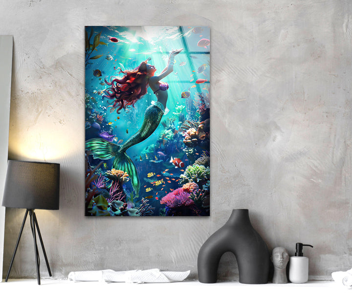 Mermaid Tropical Glass Wall Art Glass Printing Wall Art, Print photos on glass
