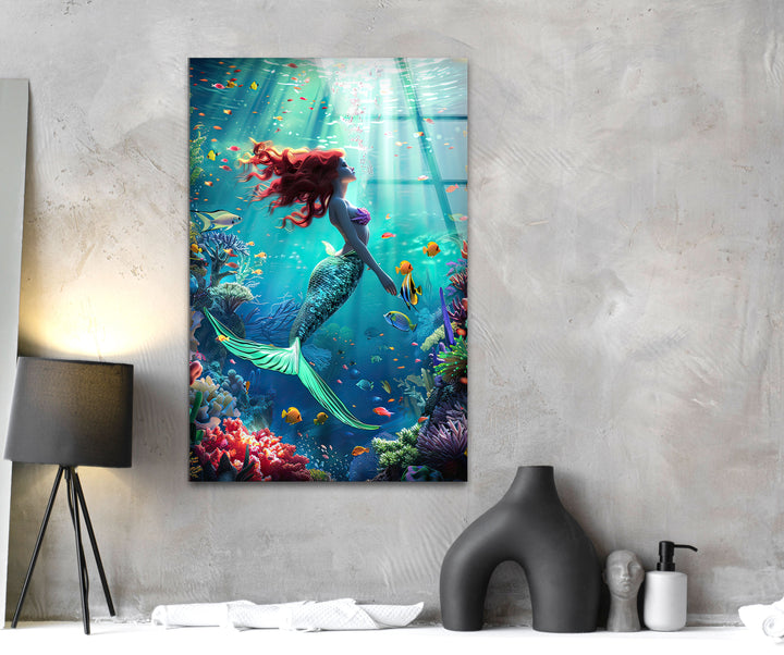 Tropical Mermaid Glass Wall Art custom glass pictures, glass art prints
