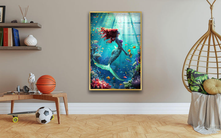 Tropical Mermaid Glass Wall Art photo print on glass, prints on glass wall art
