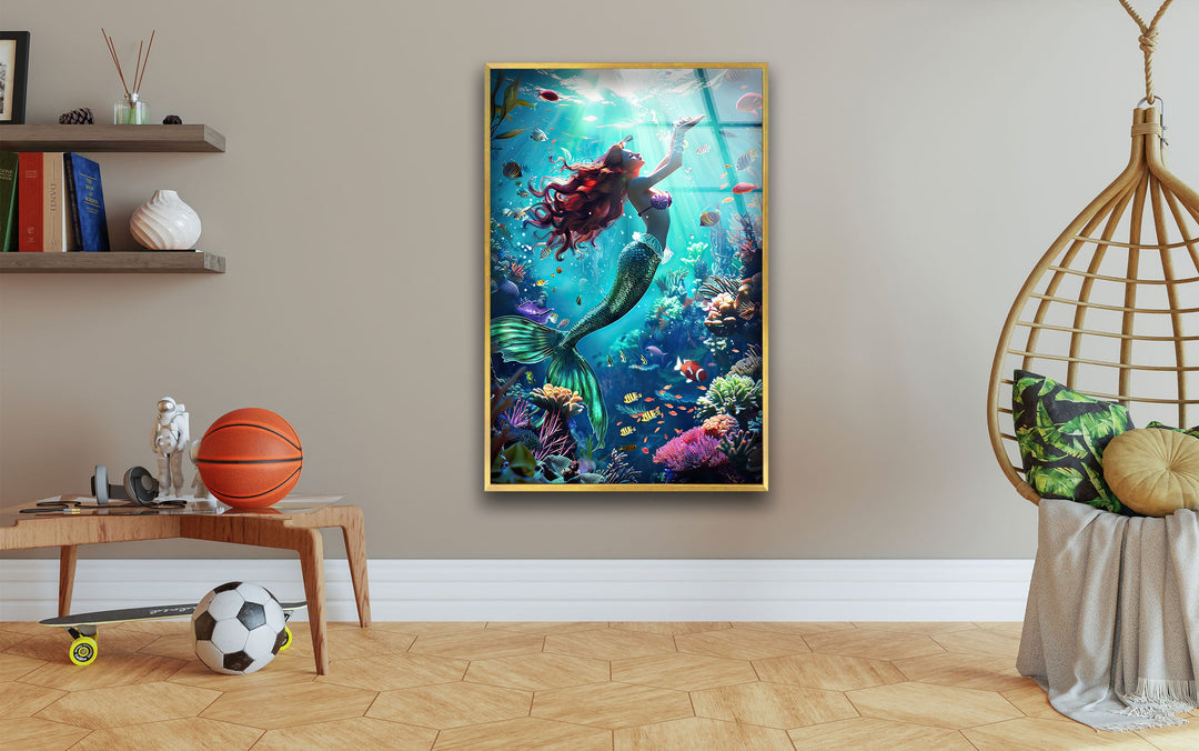 Mermaid Tropical Glass Wall Art glass photo prints, glass picture prints
