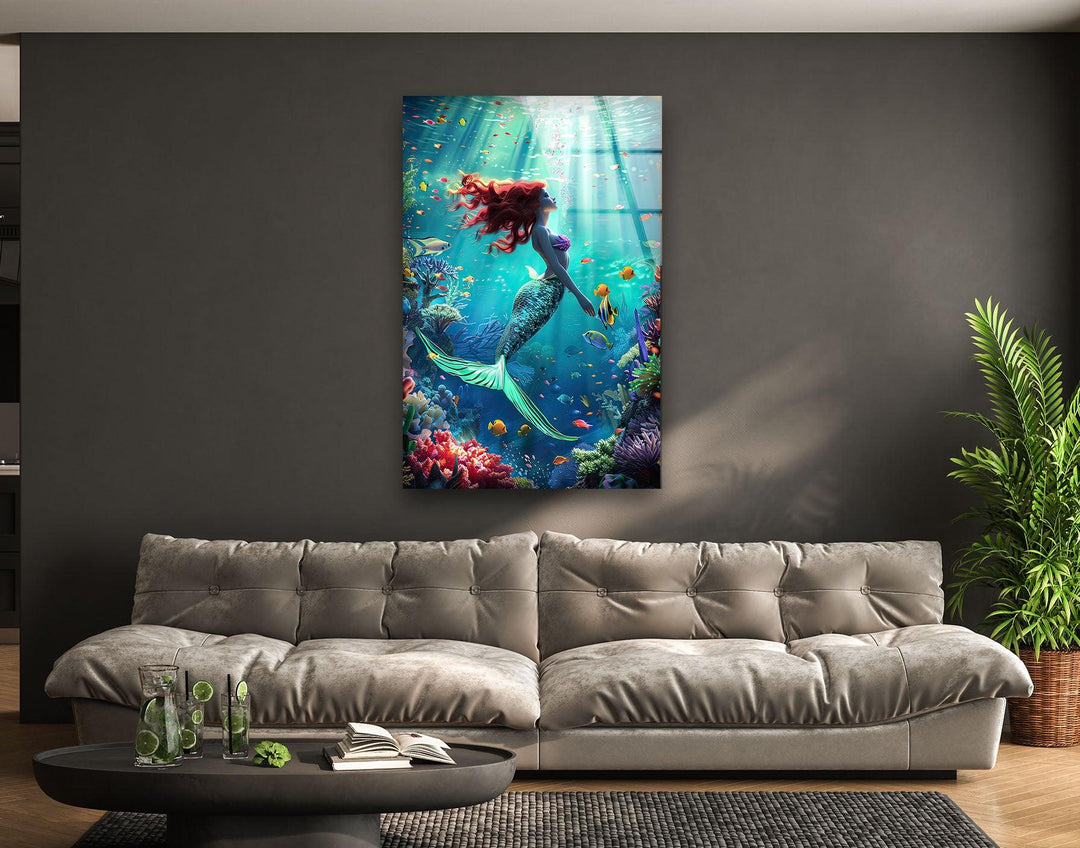 Tropical Mermaid Glass Wall Art Glass Printing Wall Art, Print photos on glass
