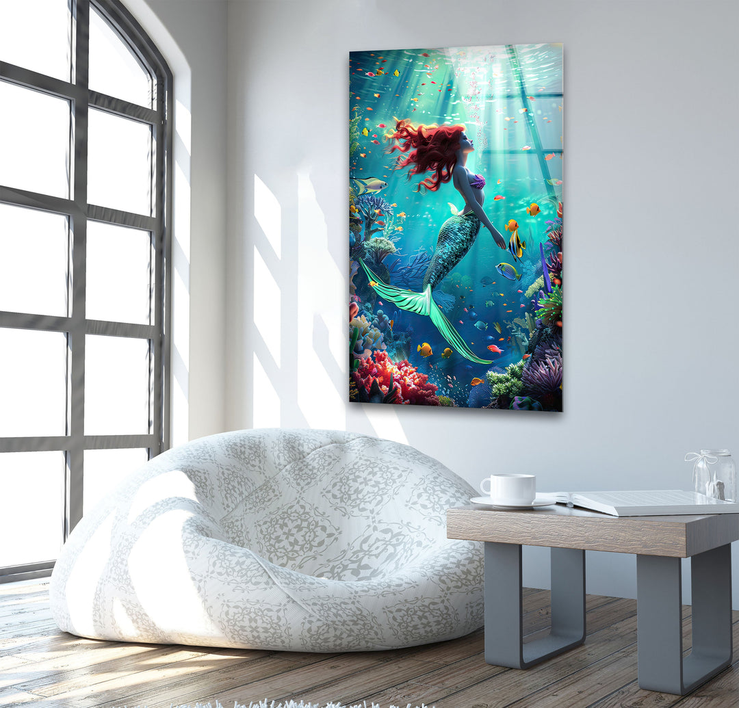 Tropical Mermaid Glass Wall Art large glass photo prints, glass wall photos
