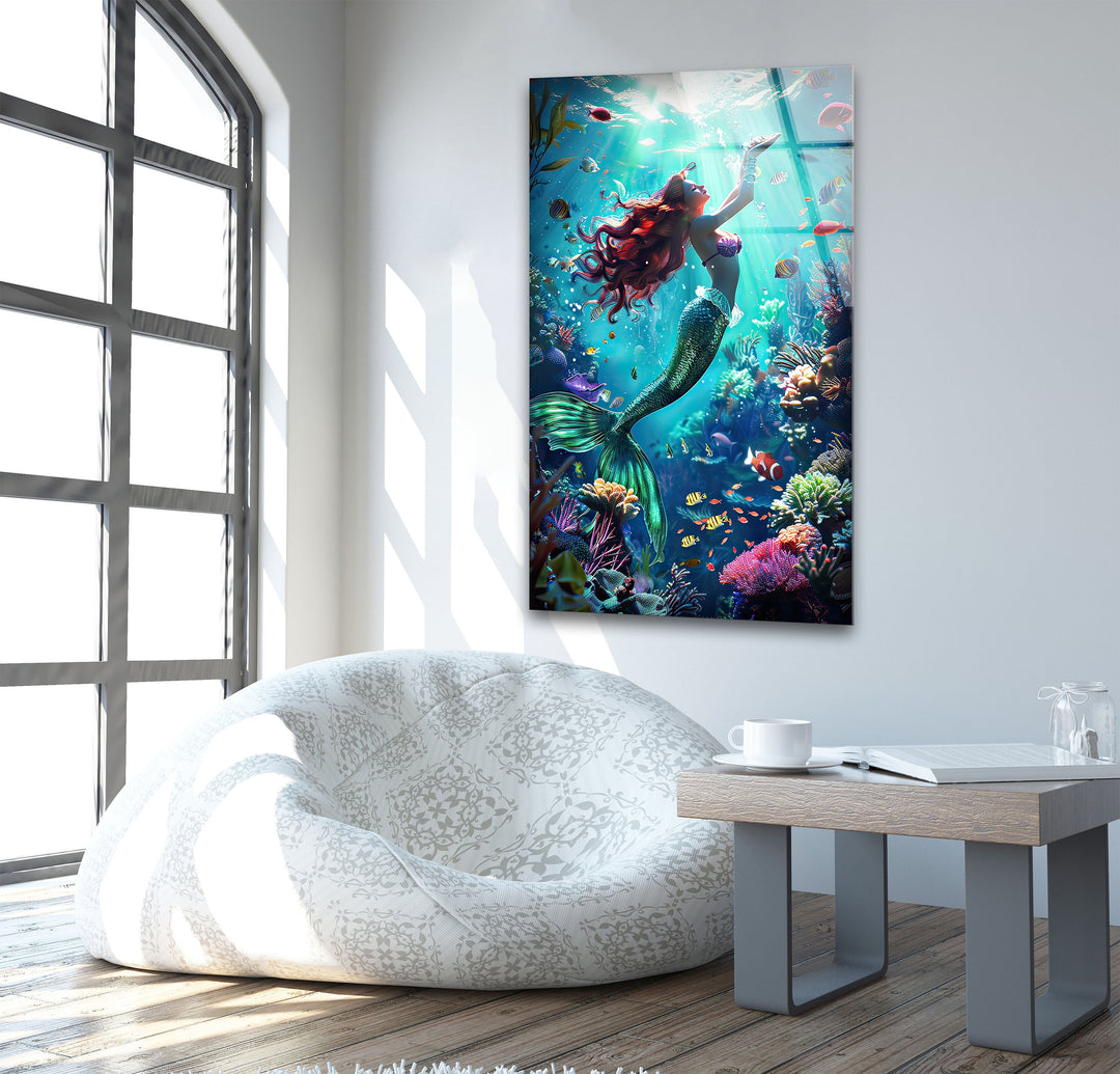 Mermaid Tropical Glass Wall Art glass image printing, glass prints from photos
