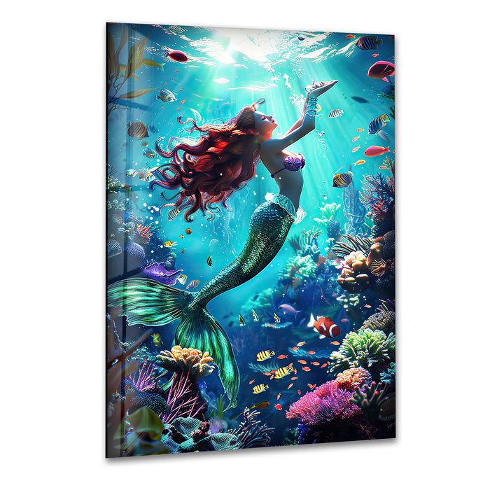 Mermaid Tropical Glass Wall Art picture on glass wall art, photos printed on glass
