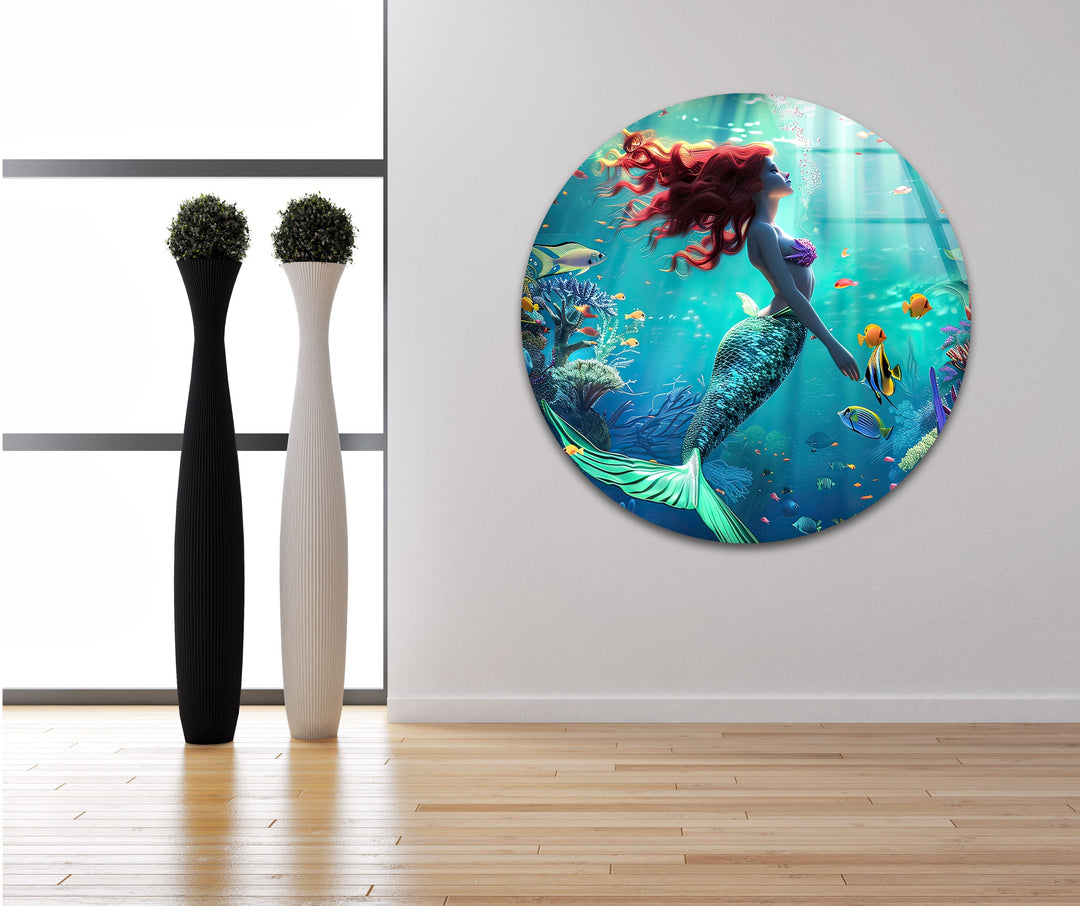 Tropical Mermaid Glass Wall Art custom glass photo prints, large glass prints
