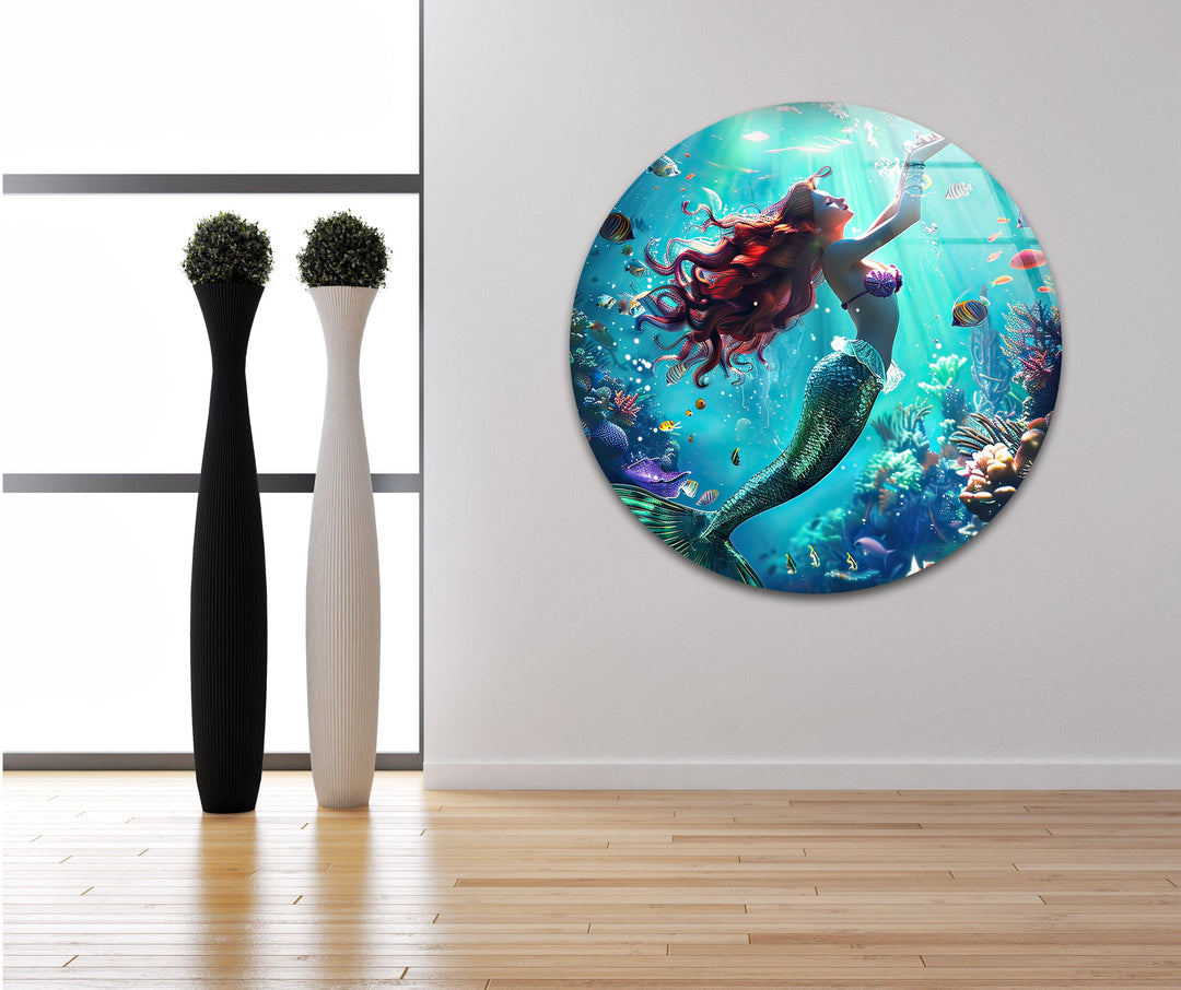 Mermaid Tropical Glass Wall Art glass pictures for Wall, glass prints wall art
