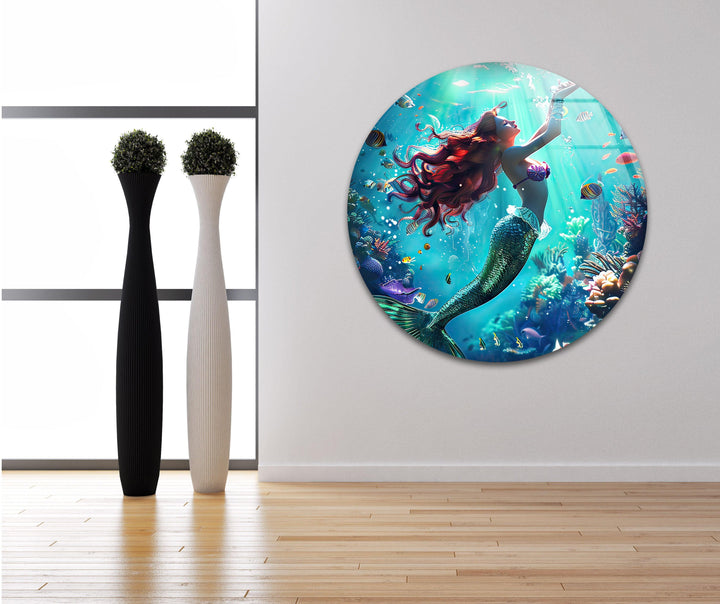 Mermaid Tropical Glass Wall Art glass pictures for Wall, glass prints wall art
