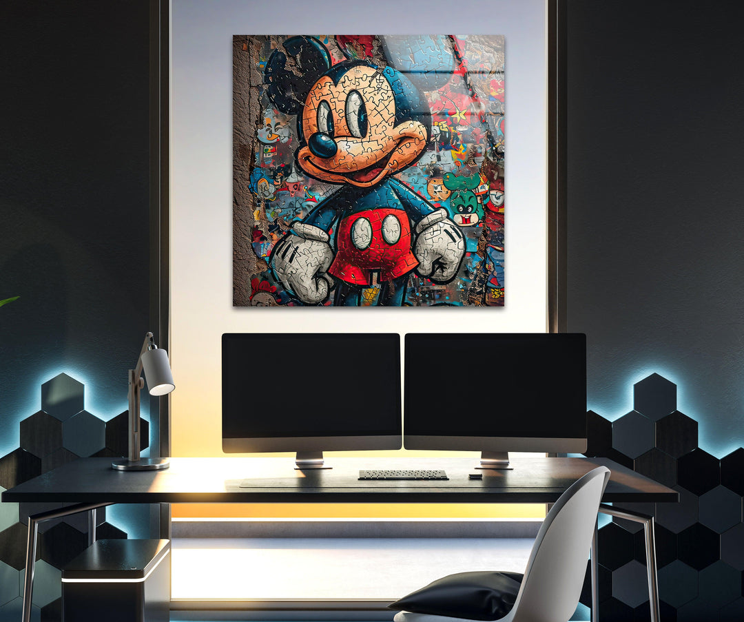 Mickey Mouse Jigsaw Glass Wall Art custom glass photo prints, large glass prints
