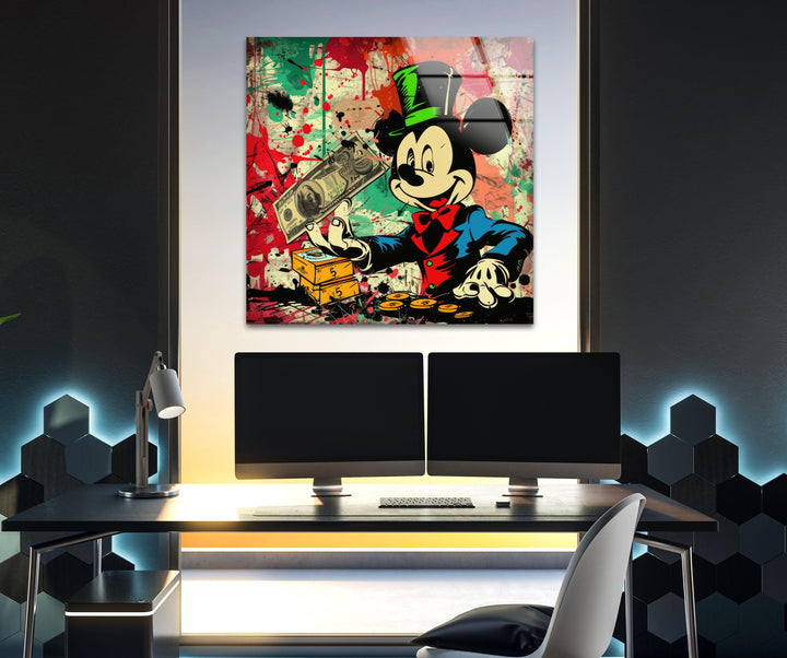 Mickey Mouse Dollars Glass Wall Art, glass photo prints, glass picture prints