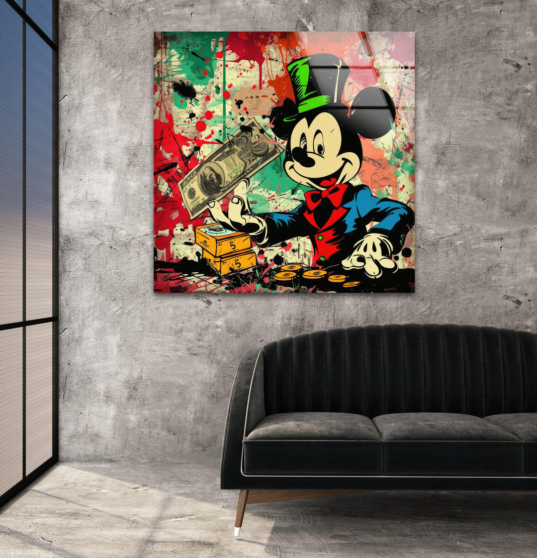 Mickey Mouse Dollars Glass Wall Art, art glass wall art, glass wall art pictures