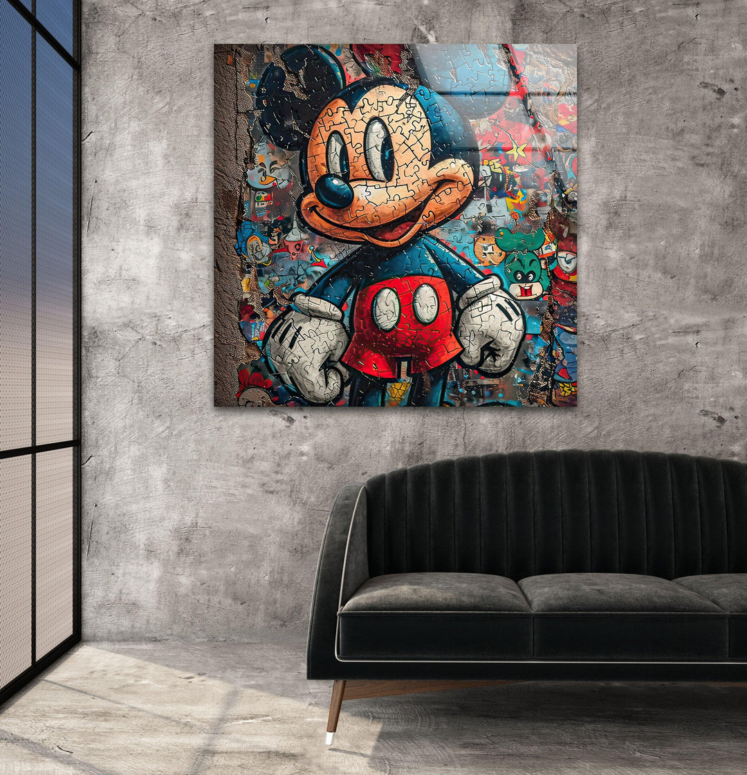 Mickey Mouse Jigsaw Glass Wall Art photo print on glass, prints on glass wall art
