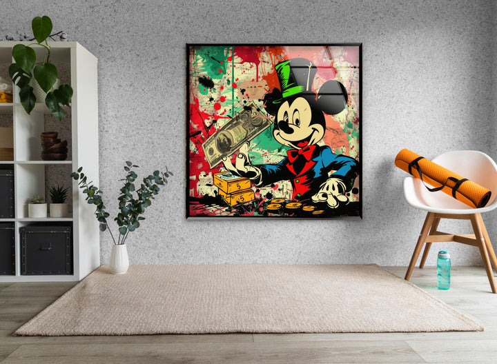 Mickey Mouse Dollars Glass Wall Art, large glass photo prints, glass wall photos