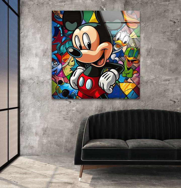 Mickey Mouse with His Friends Glass Wall Art stained glass wall art, stained glass wall decor
