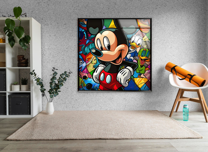 Mickey Mouse with His Friends Glass Wall Art stained glass wall art, stained glass wall decor
