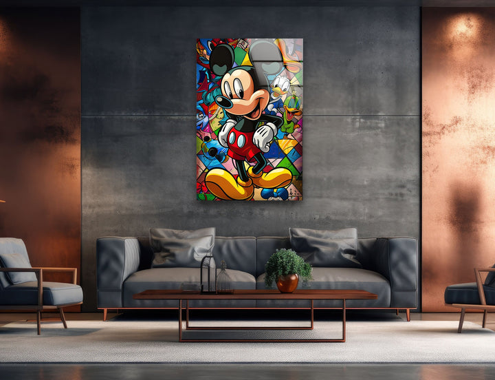 Mickey Mouse with His Friends Glass Wall Art Glass Printing Wall Art, Print photos on glass
