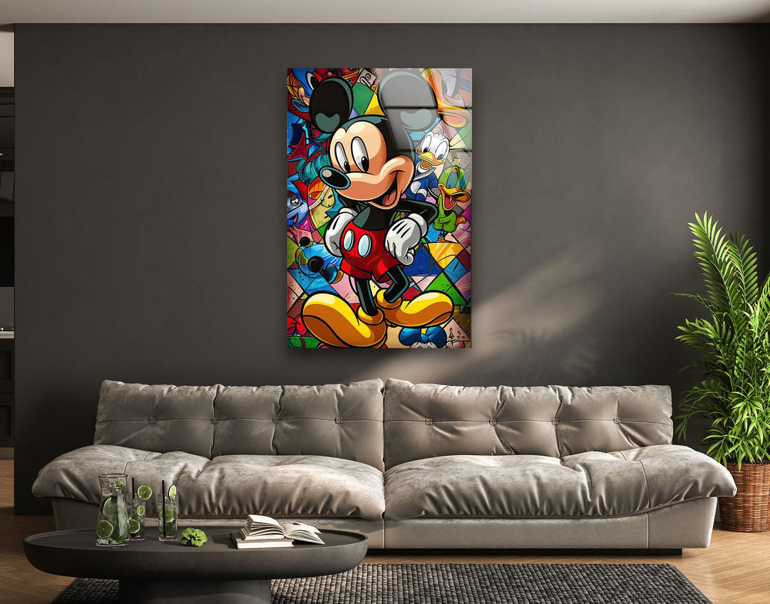 Mickey Mouse with His Friends Glass Wall Art glass wall decor, glass wall art decor
