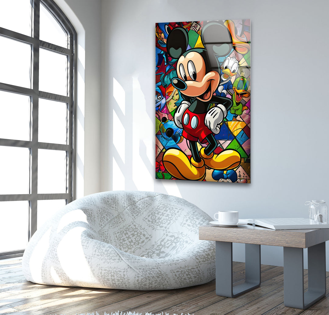 Mickey Mouse with His Friends Glass Wall Art glass pictures for Wall, glass prints wall art
