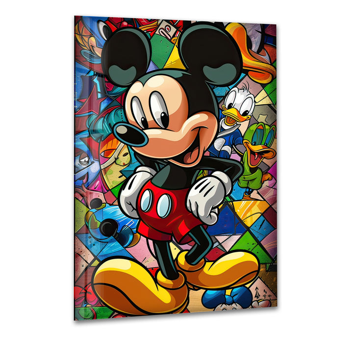 Mickey Mouse with His Friends Glass Wall Art print picture on glass, Tempered Glass Wall Art
