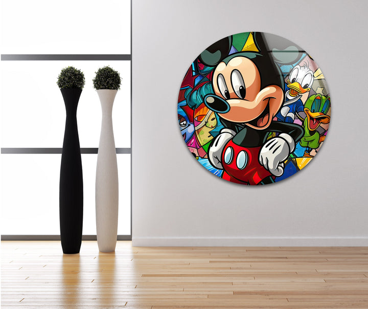 Mickey Mouse with His Friends Glass Wall Art custom glass pictures, glass art prints
