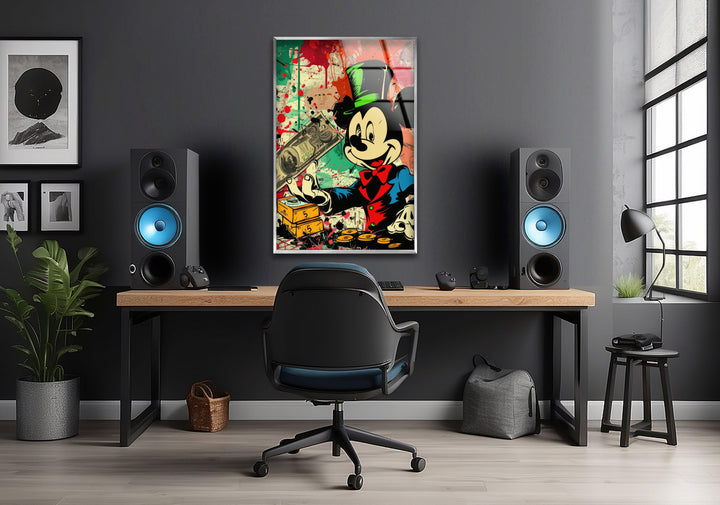 Mickey Mouse Dollars Glass Wall Art, photo print on glass, prints on glass wall art