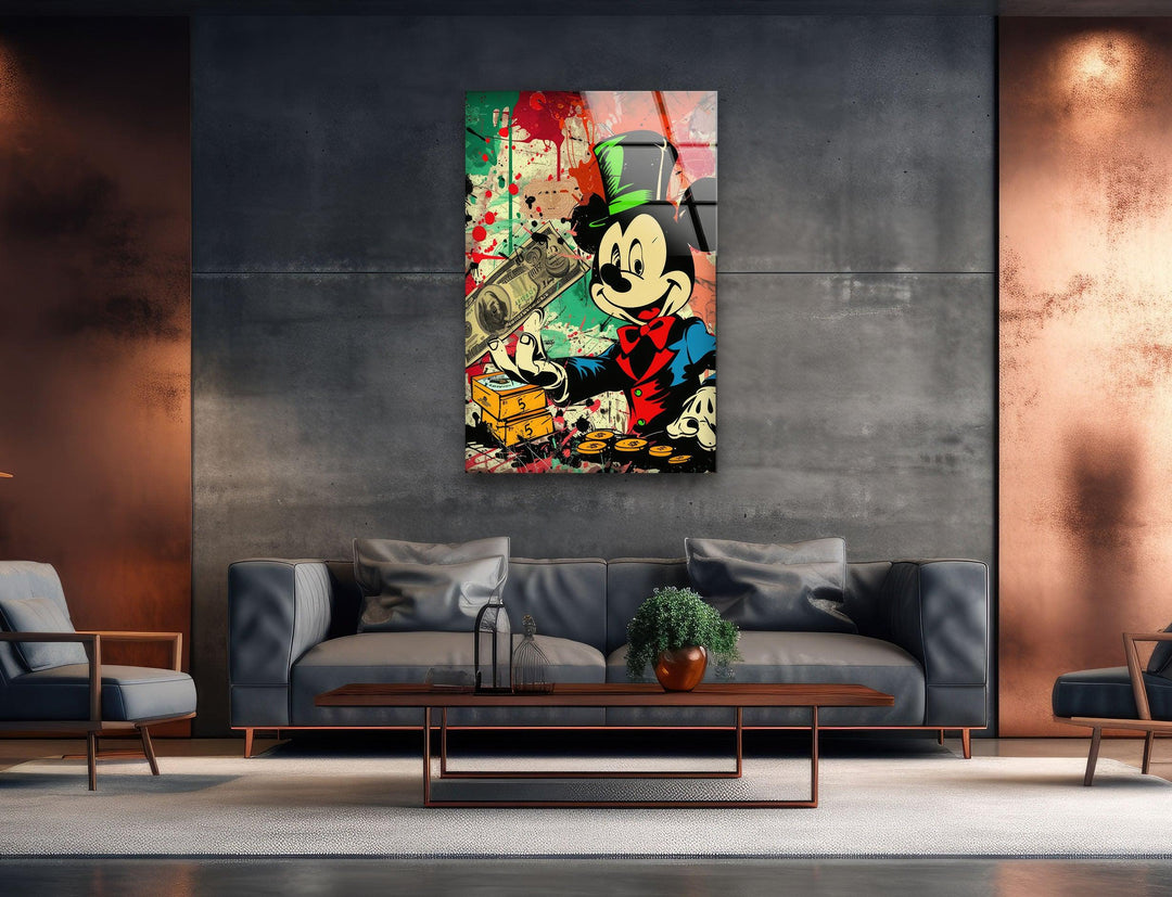 Mickey Mouse Dollars Glass Wall Art, print on glass, glass printed photos