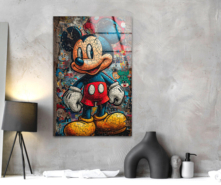 Mickey Mouse Jigsaw Glass Wall Art print picture on glass, Tempered Glass Wall Art
