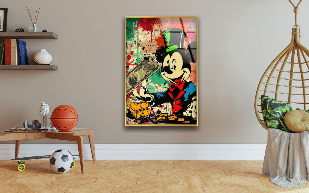 Mickey Mouse Dollars Glass Wall Art, glass image printing, glass prints from photos