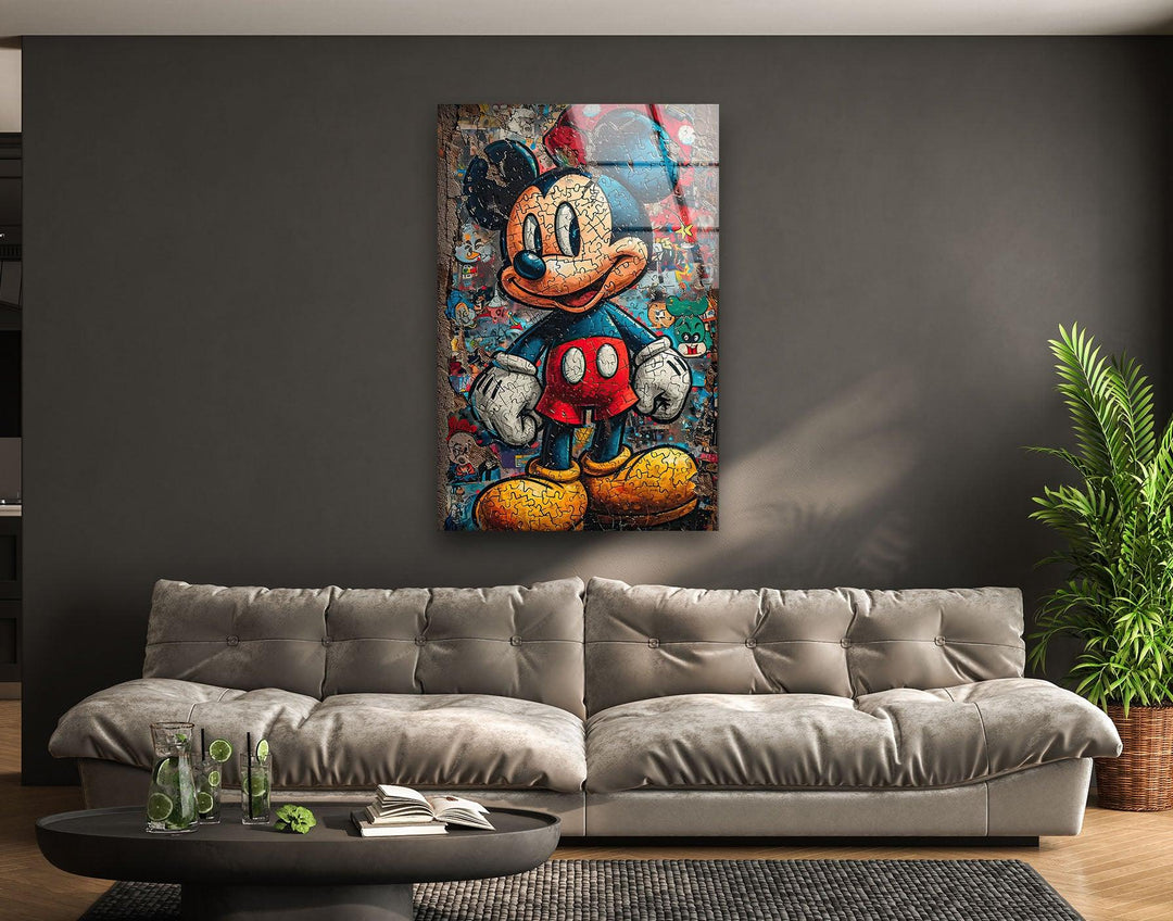 Mickey Mouse Jigsaw Glass Wall Art custom glass pictures, glass art prints
